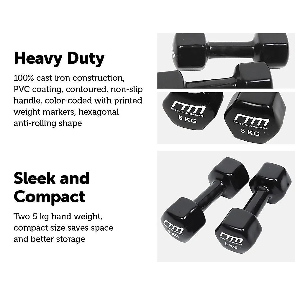 5kg Dumbbells Pair Hexagonal Cast Iron PVC Coated