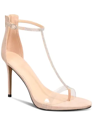 AAJ BY AMINAH Womens Beige Mixed Media Buckled Ankle Strap Rhinestone Embellished Aniya Open Toe Stiletto Zip-Up Dress Heeled M