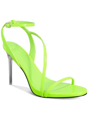 AAJ BY AMINAH Womens Green Asymmetrical Strap Ankle Strap Padded Zayn Almond Toe Stiletto Buckle Dress Heeled M