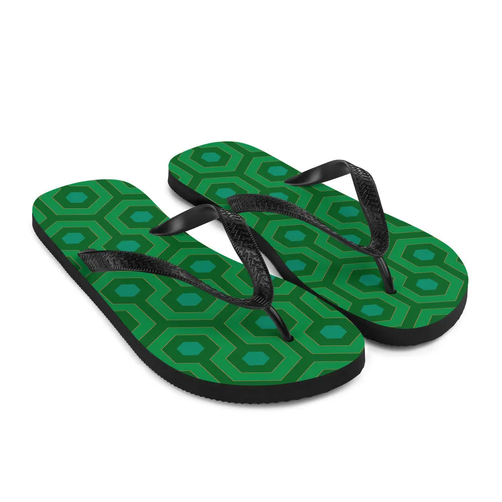 Amie Thong Flip-Flop Beach Sandals in Green Hotel Hexagon | Pinup Couture Relaxed