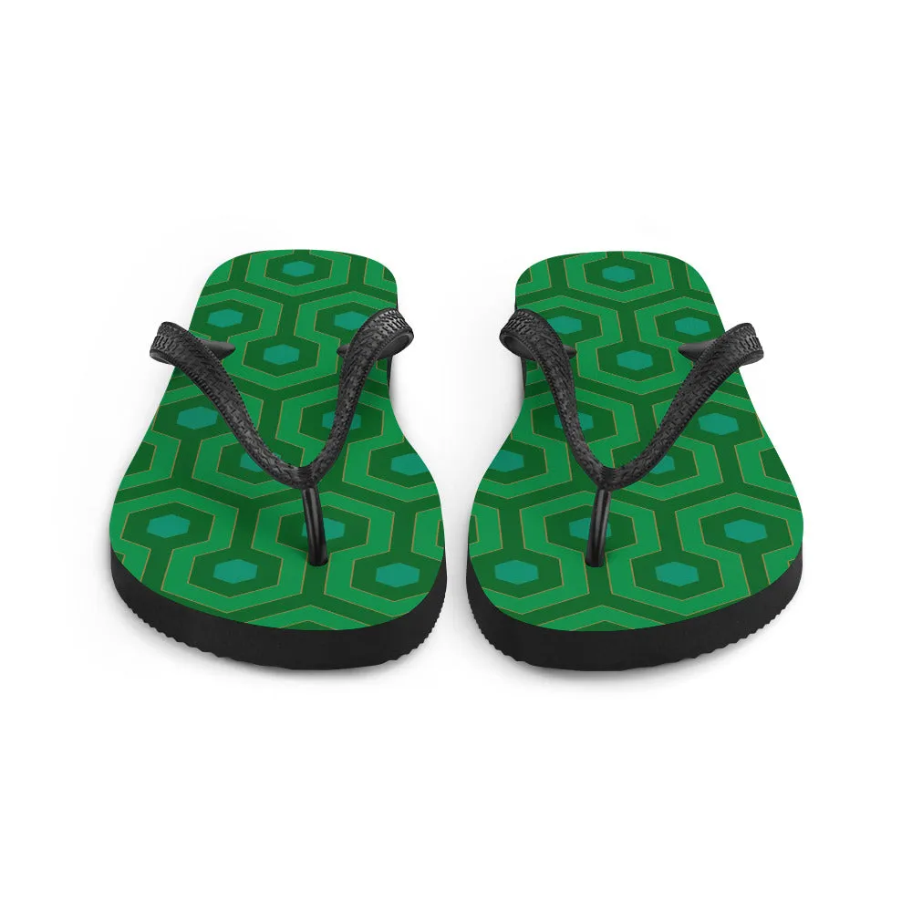 Amie Thong Flip-Flop Beach Sandals in Green Hotel Hexagon | Pinup Couture Relaxed