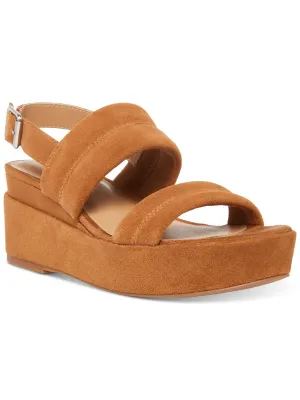 AQUA COLLEGE Womens Brown 1" Platform Padded Nuria Round Toe Wedge Buckle Leather Slingback Sandal M