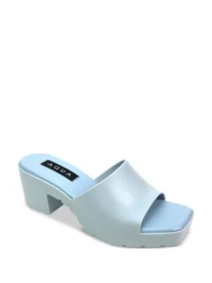 AQUA Womens Light Blue Padded Jelly Square Toe Slip On Heeled