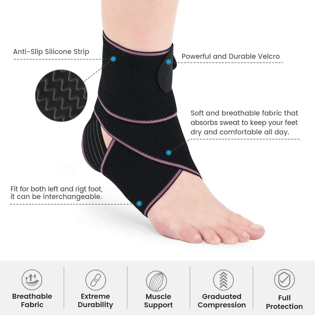 AVIDDA Ankle Support 2 Pack, Adjustable Ankle Brace for Sports, Elastic Compression Ankle Strap for Sprained Ankle, Achilles Tendon, Running Pink