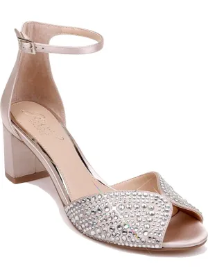 BADGLEY MISCHKA Womens Beige Rhinestone Ankle Strap Sycamore Round Toe Block Heel Buckle Dress Sandals Shoes