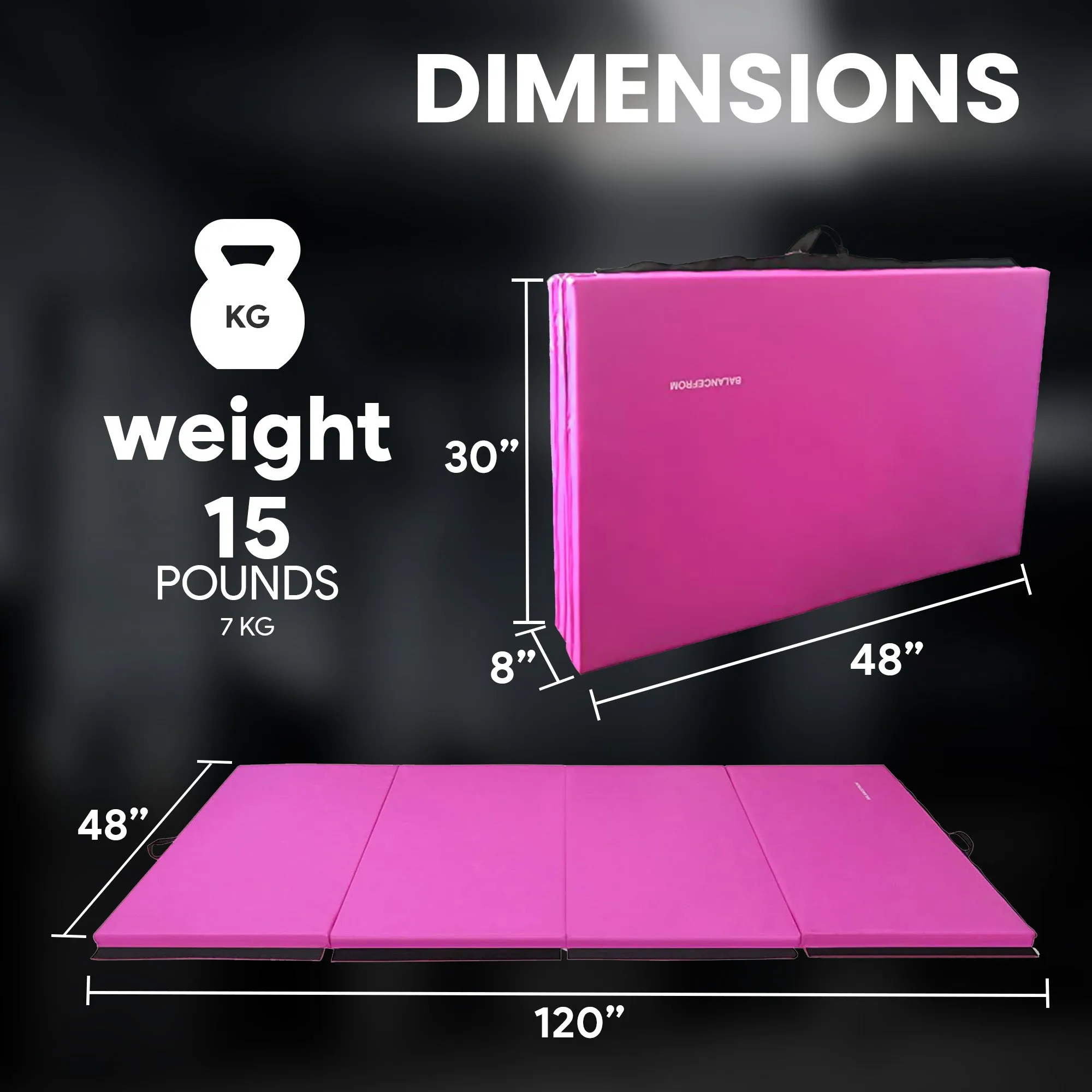 BalanceFrom Fitness 120 x 48" All Purpose Folding Gymnastics Exercise Mat, Pink