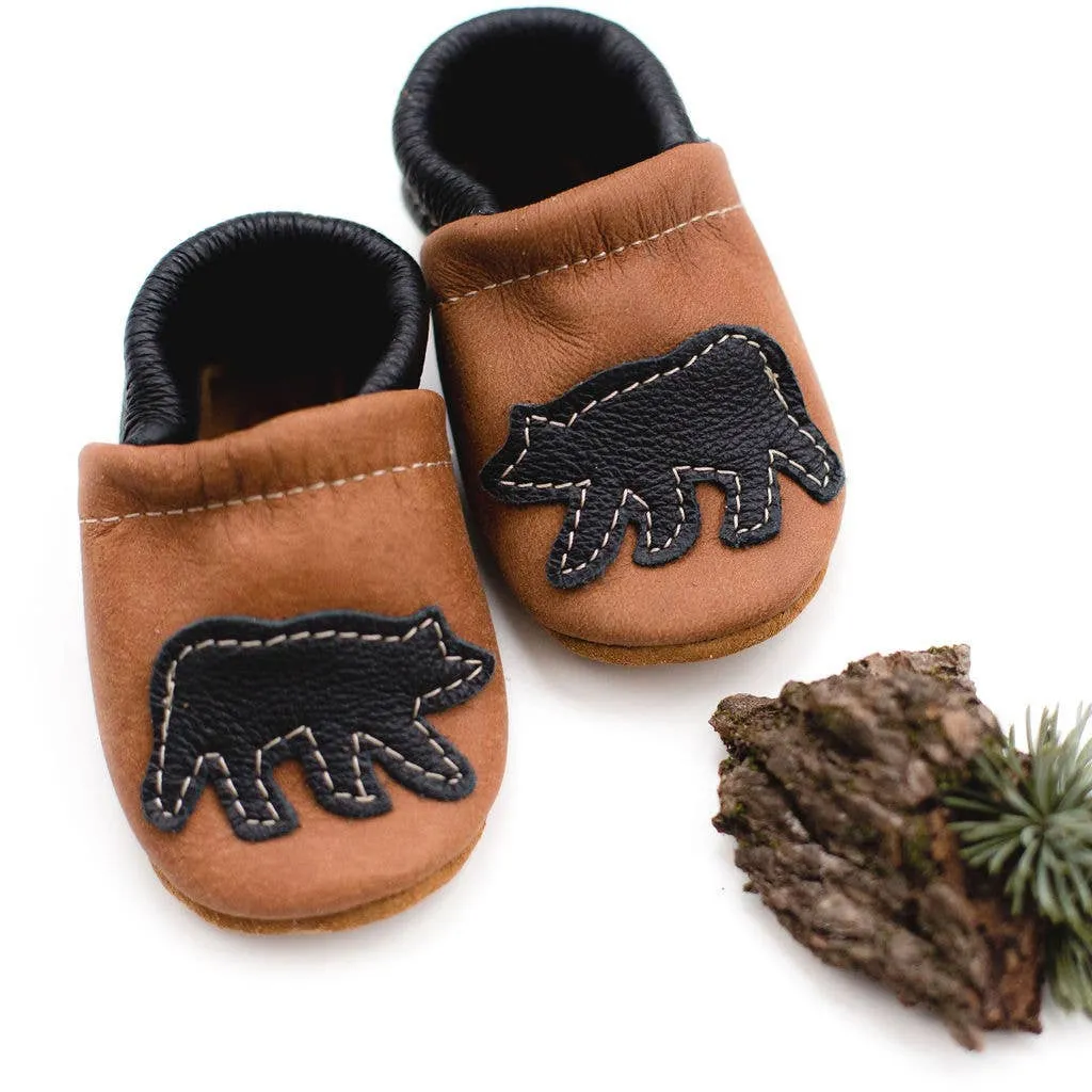 Black Bear Leather Baby Booties & Moccasins Toddler Shoes