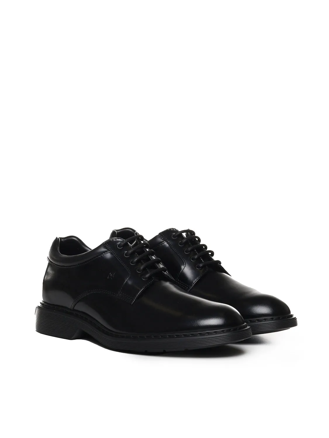 Black Leather Lace-up Sneakers