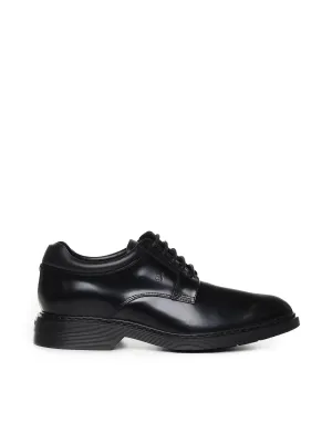 Black Leather Lace-up Sneakers