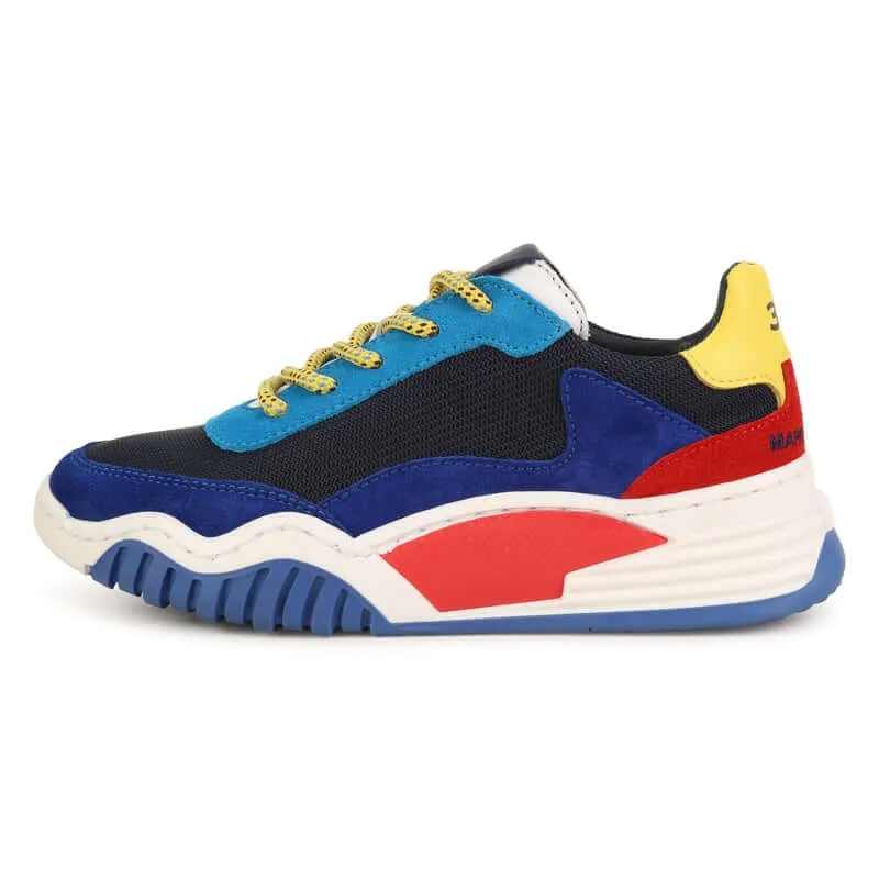 Boys Blue Colour Block Mesh Trainers