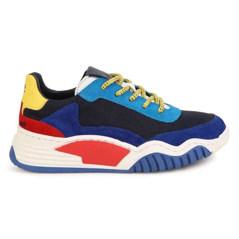 Boys Blue Colour Block Mesh Trainers