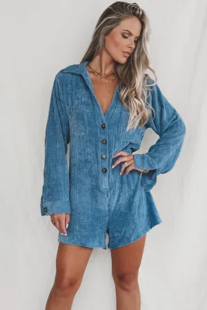 Bright And Early Blue Corduroy Romper