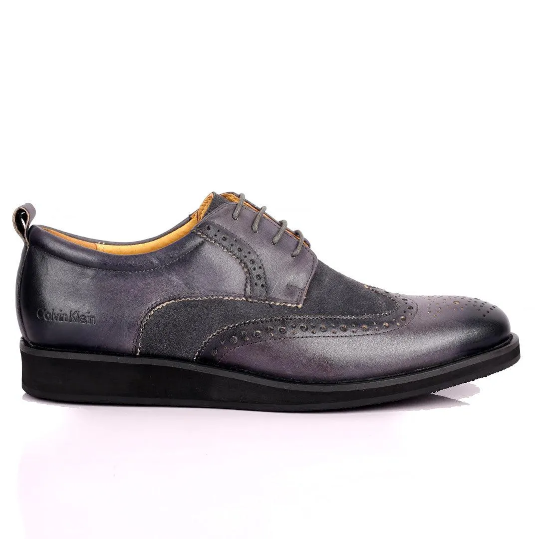 CK Classic Brogue And Half Suede Designed Leather Shoe - Grey