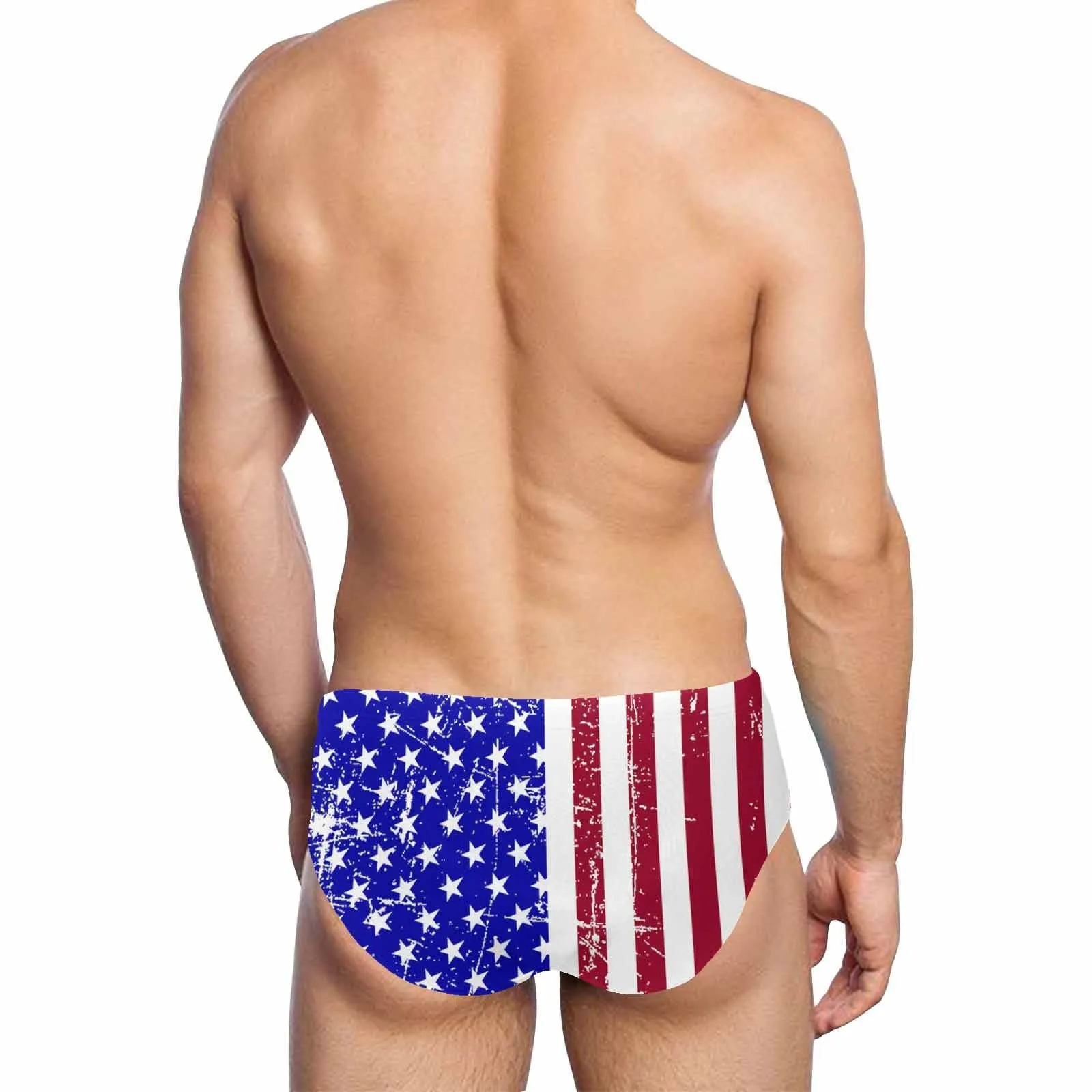 Custom Face American Flag Triangle Swim Briefs Design Broken Paper Men's Swim Shorts for Pool Party