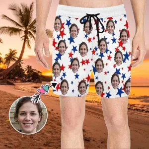 Custom Swimming Trunks Design Face Stars Men's Quick Dry Swim Shorts with Girlfriend's Face