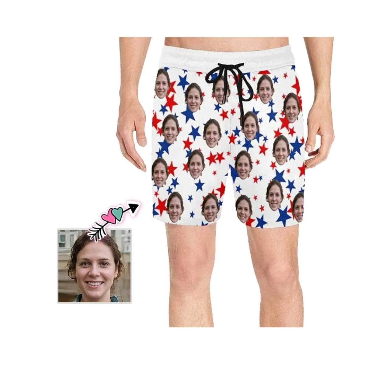 Custom Swimming Trunks Design Face Stars Men's Quick Dry Swim Shorts with Girlfriend's Face