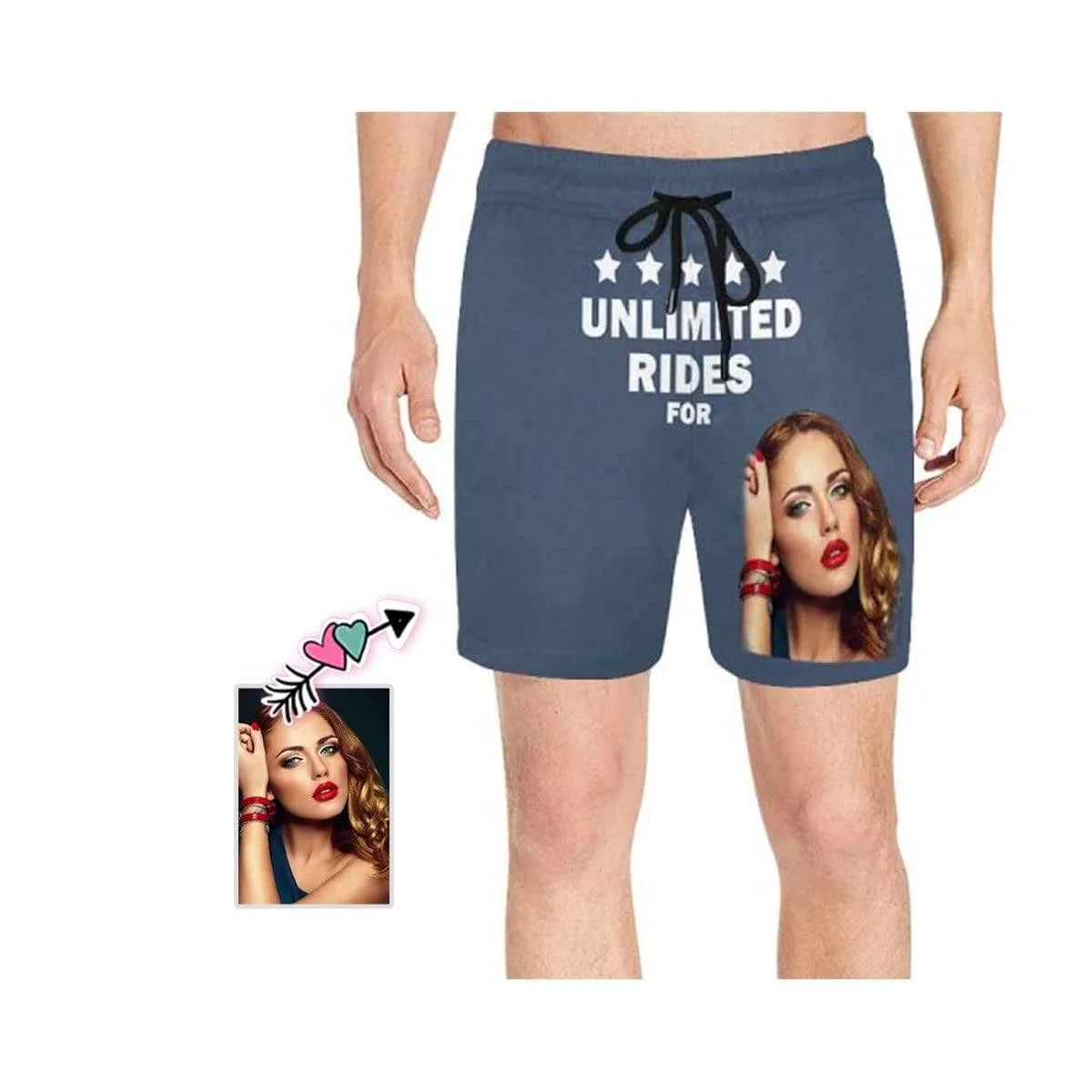 Customize Swim Trunks Personalized Face Unlimited Rides Men's Quick Dry Swim Shorts for Valentine's Day