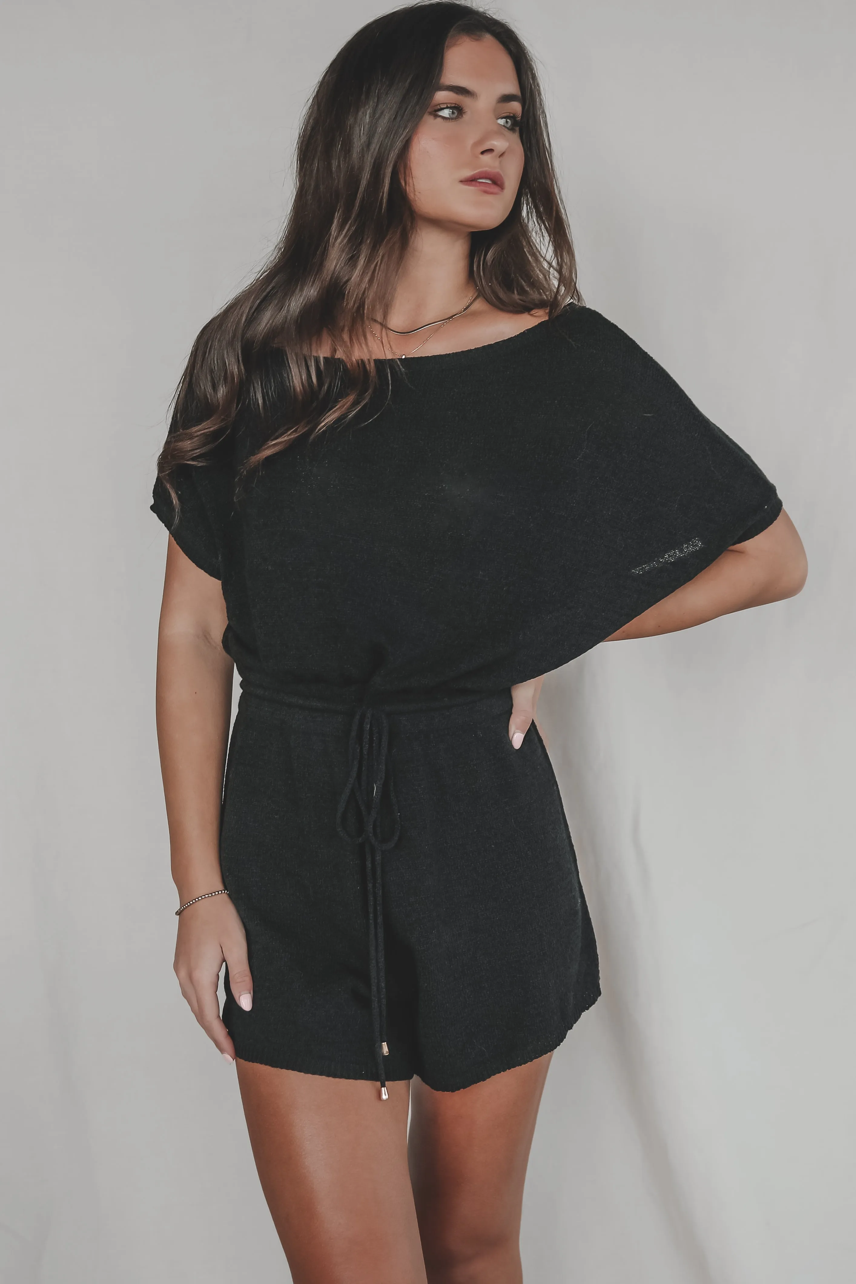 DEAL Taking A Day Off Black Knit Short Sleeve Playsuit