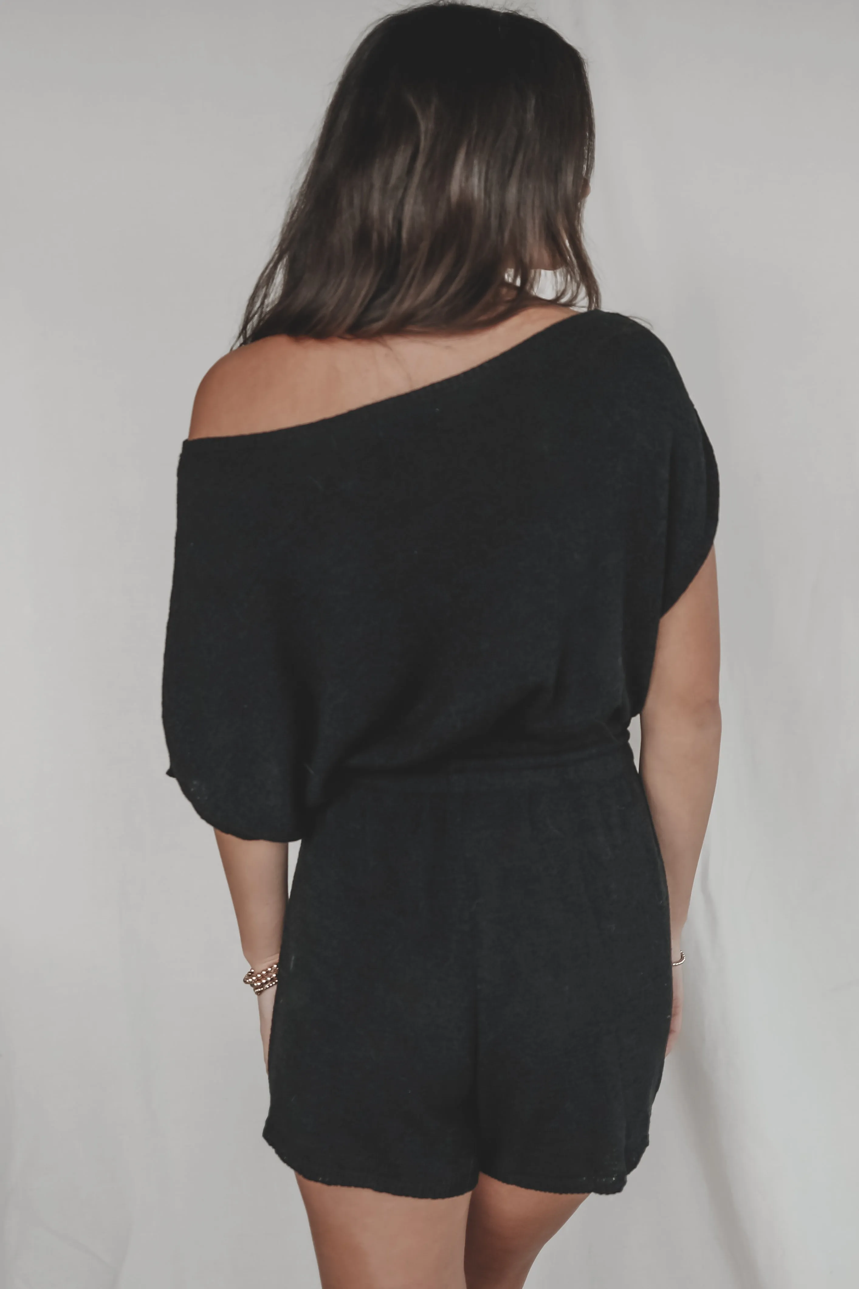 DEAL Taking A Day Off Black Knit Short Sleeve Playsuit