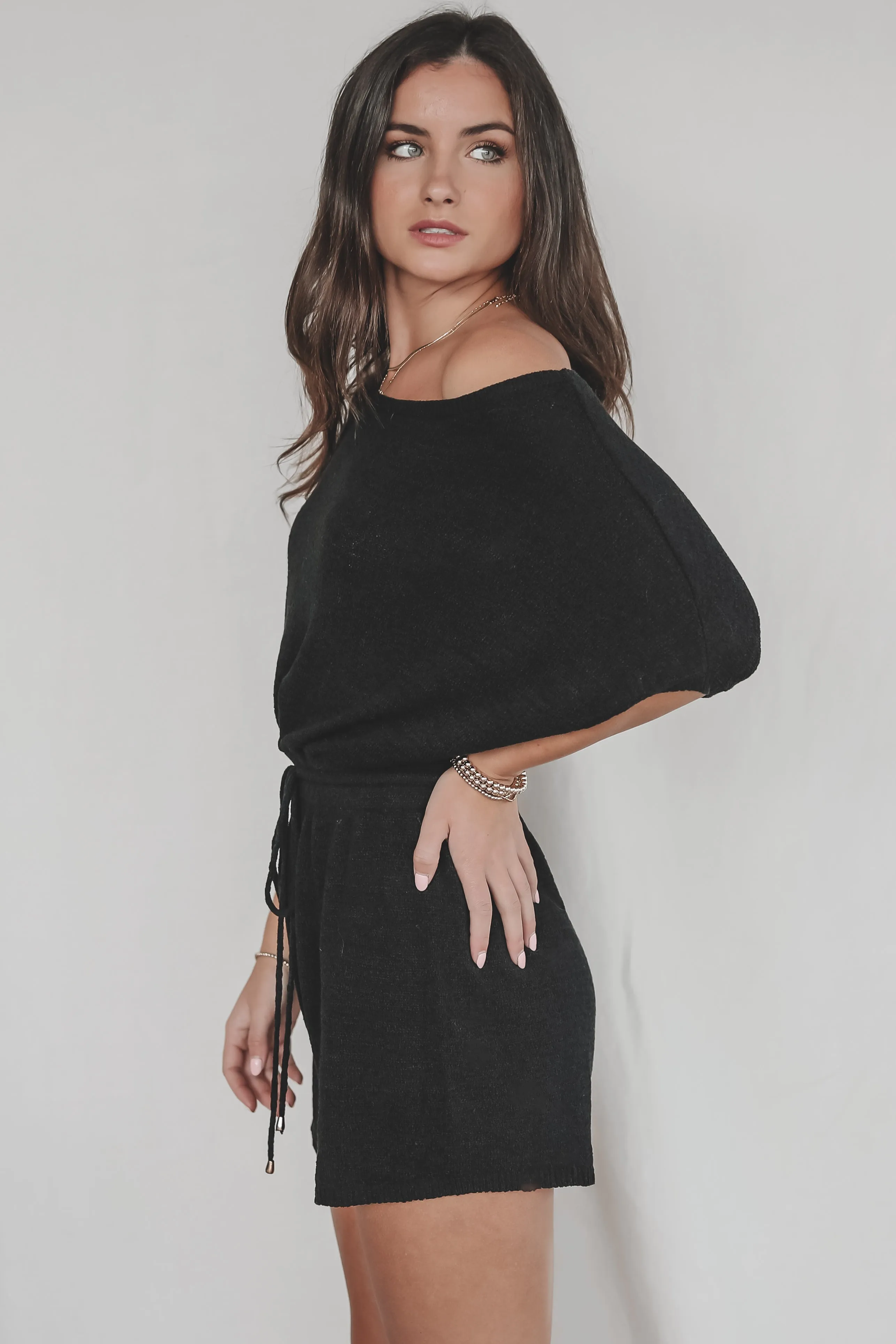 DEAL Taking A Day Off Black Knit Short Sleeve Playsuit