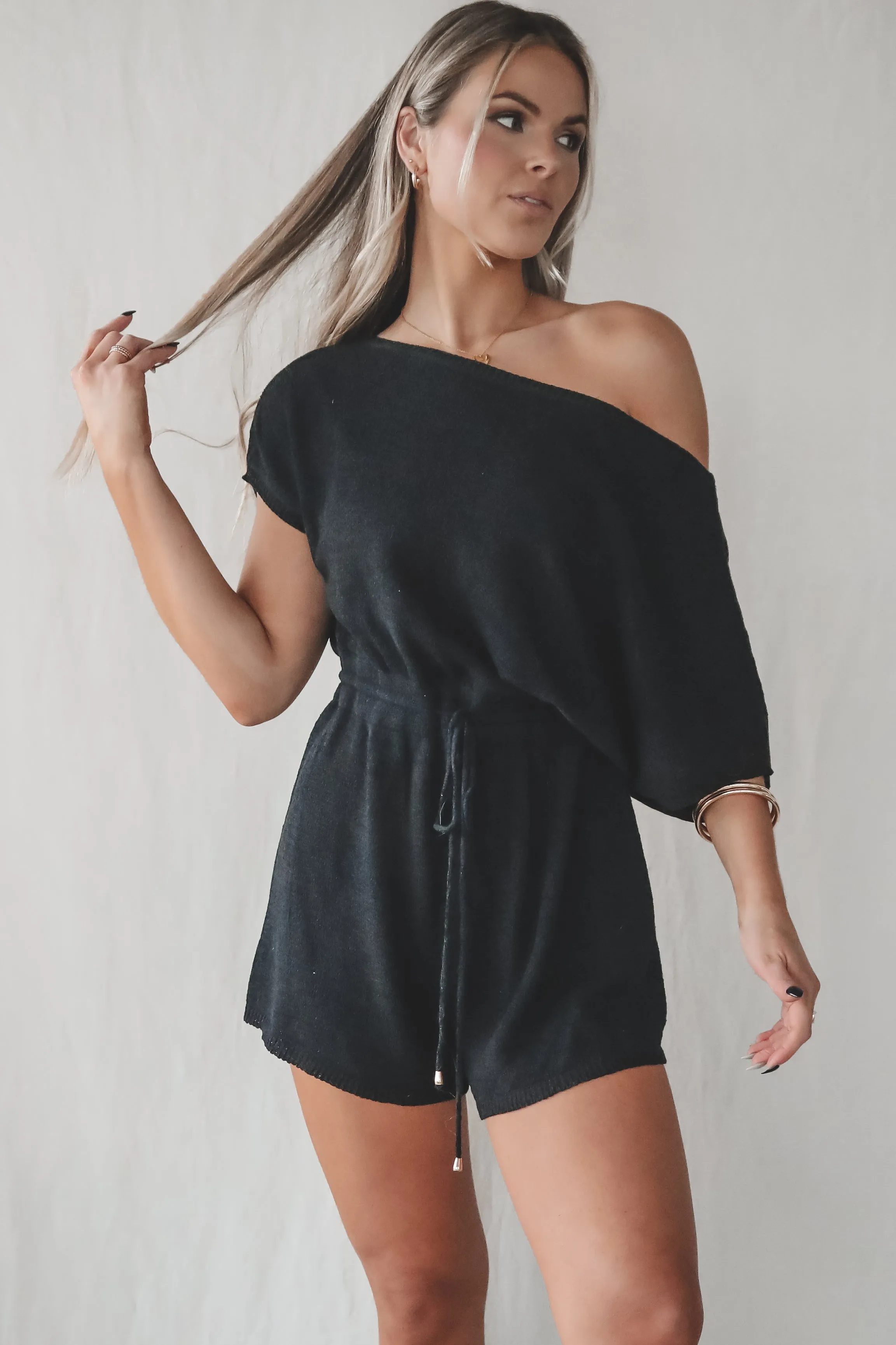 DEAL Taking A Day Off Black Knit Short Sleeve Playsuit