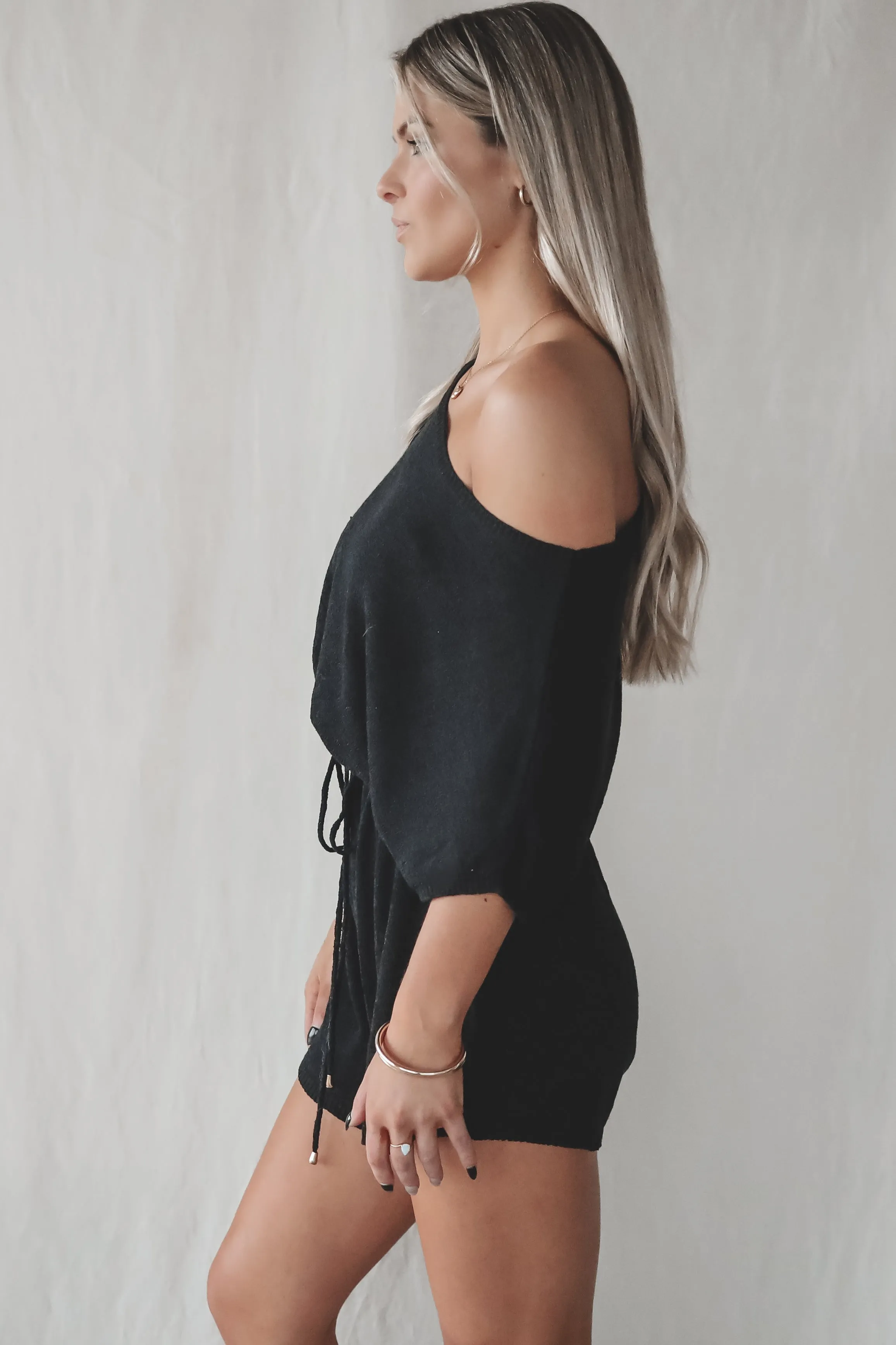 DEAL Taking A Day Off Black Knit Short Sleeve Playsuit