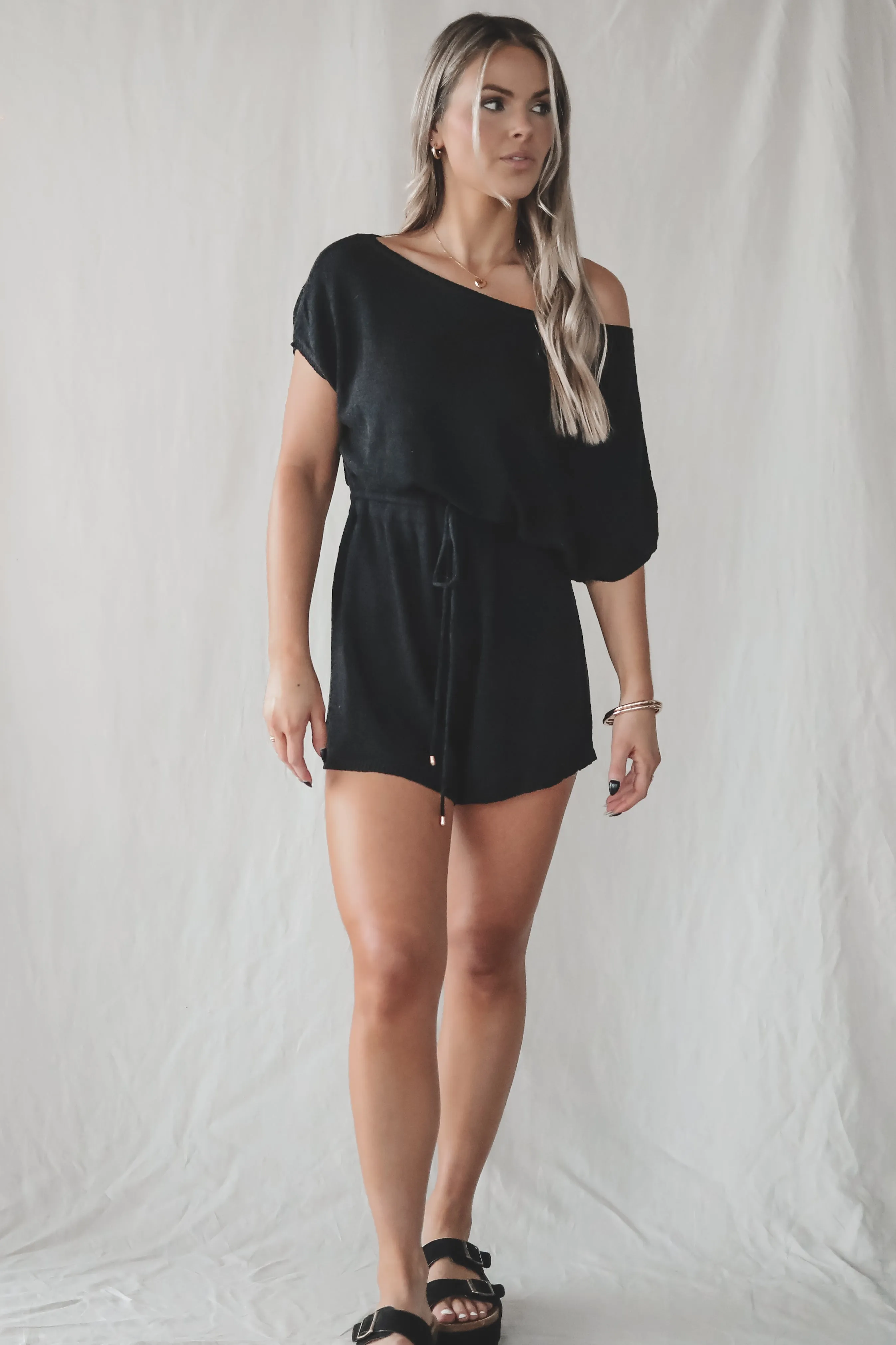 DEAL Taking A Day Off Black Knit Short Sleeve Playsuit