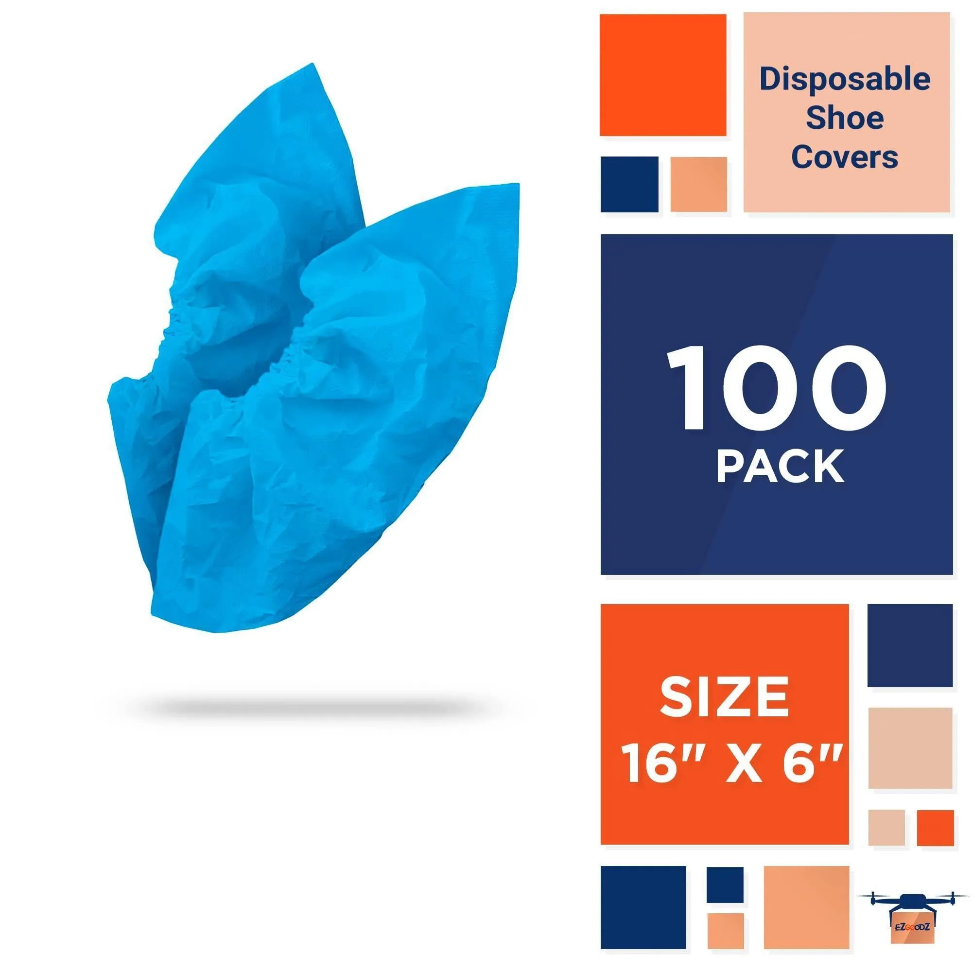 Disposable Shoe Covers for Indoors Outdoors 16x6 inch 100 Pack Blue Boot Covers