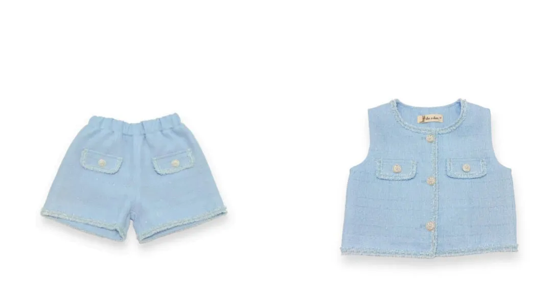 Doe A Dear - Tweed Vest Set - Baby Blue