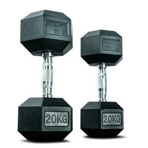 Dumbbell Hex Dumbbell 20 kg with rubber handle MATCHU SPORTS, black