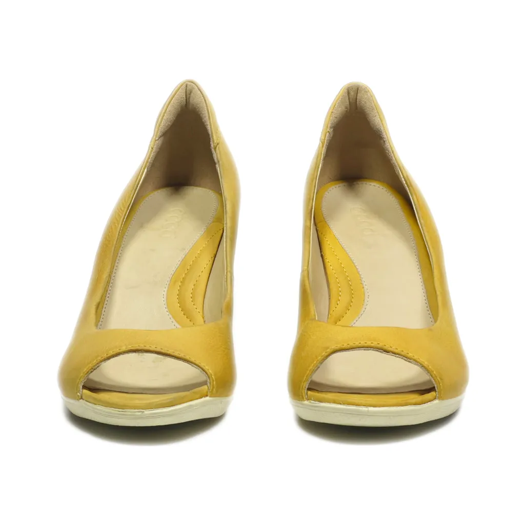 Ecco Peep Toe Leather Yellow Colour For Women