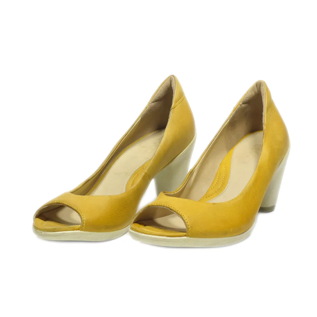 Ecco Peep Toe Leather Yellow Colour For Women