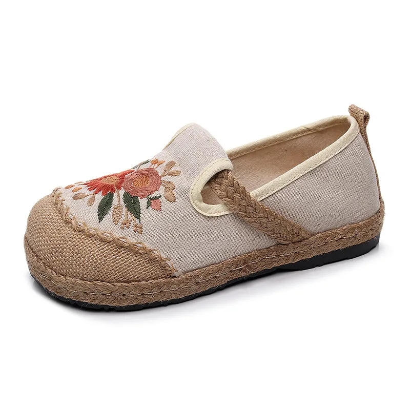 Embroidered Shoes Fisherman Shoes Cart Stitching Cotton and Linen Embroidery Shoes, Anti Slip and Breathable Round Toe Women's Shoes