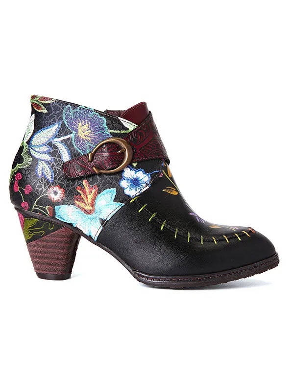 Ethnic Shoes Cowhide Handmade Mid-Heel