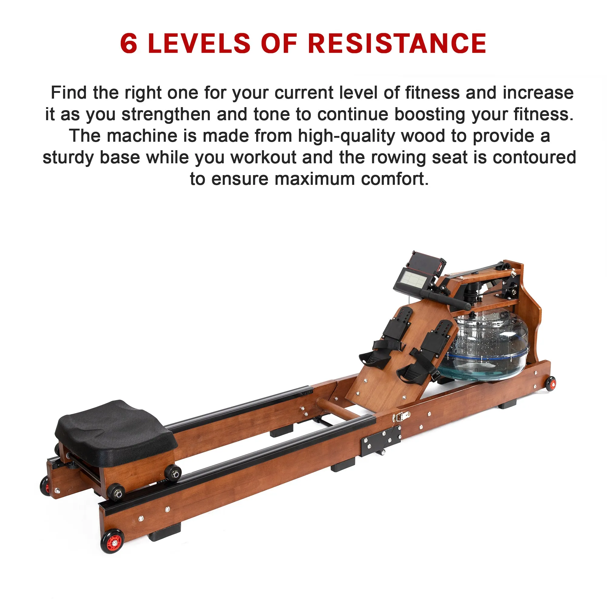 Foldable Water Rowing Machine, LCD Display, 6 Resistance Levels