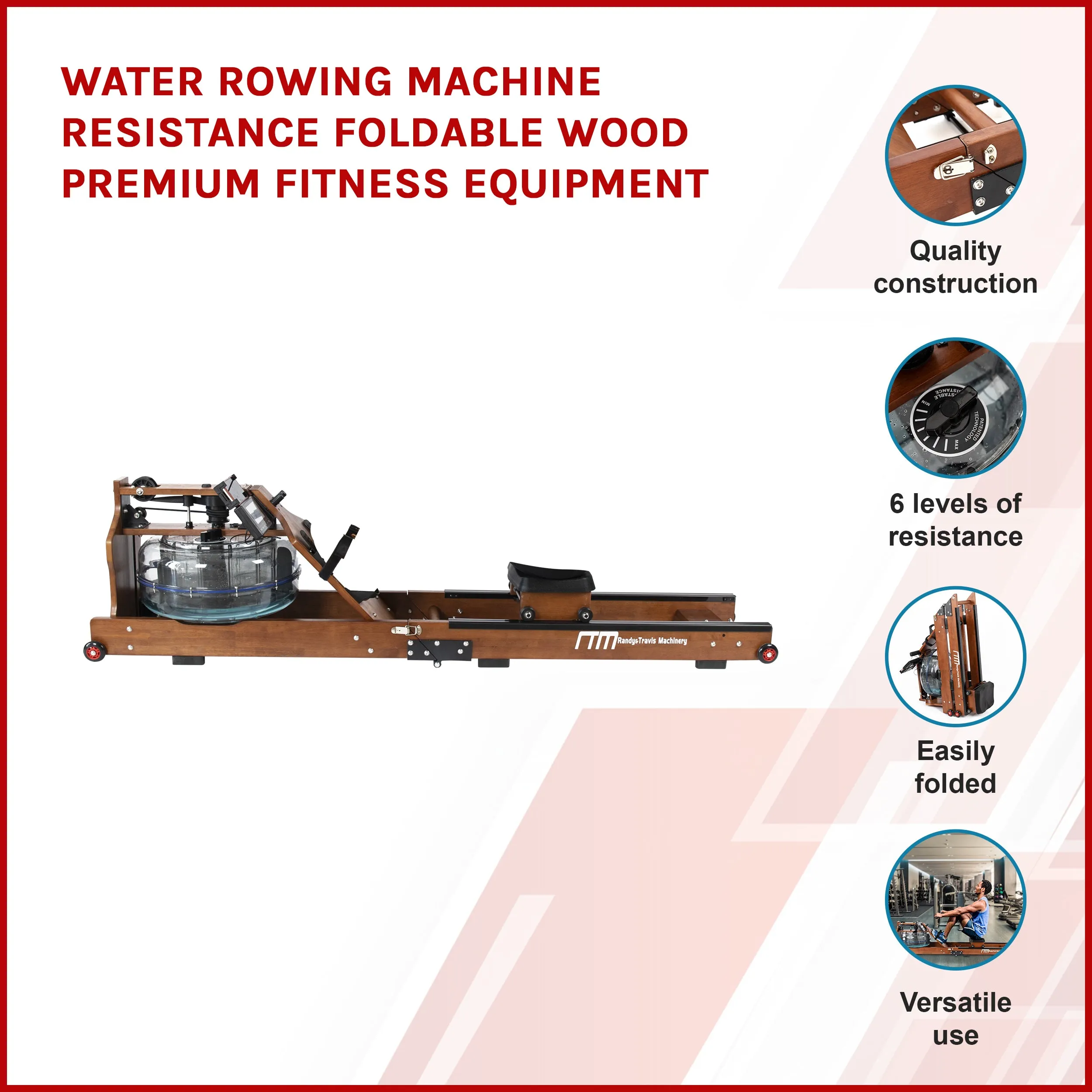 Foldable Water Rowing Machine, LCD Display, 6 Resistance Levels