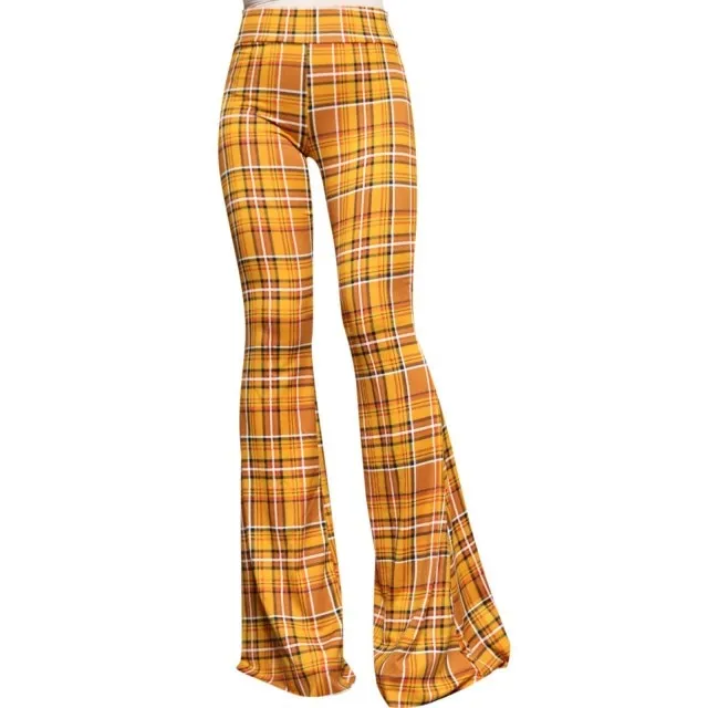 Funki Buys | Pants | Women's Plaid Leopard Flower Print Flares