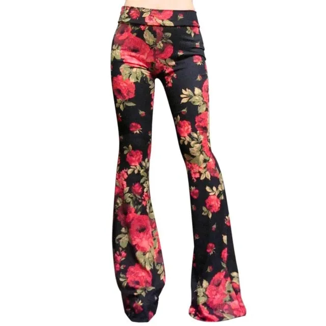 Funki Buys | Pants | Women's Plaid Leopard Flower Print Flares