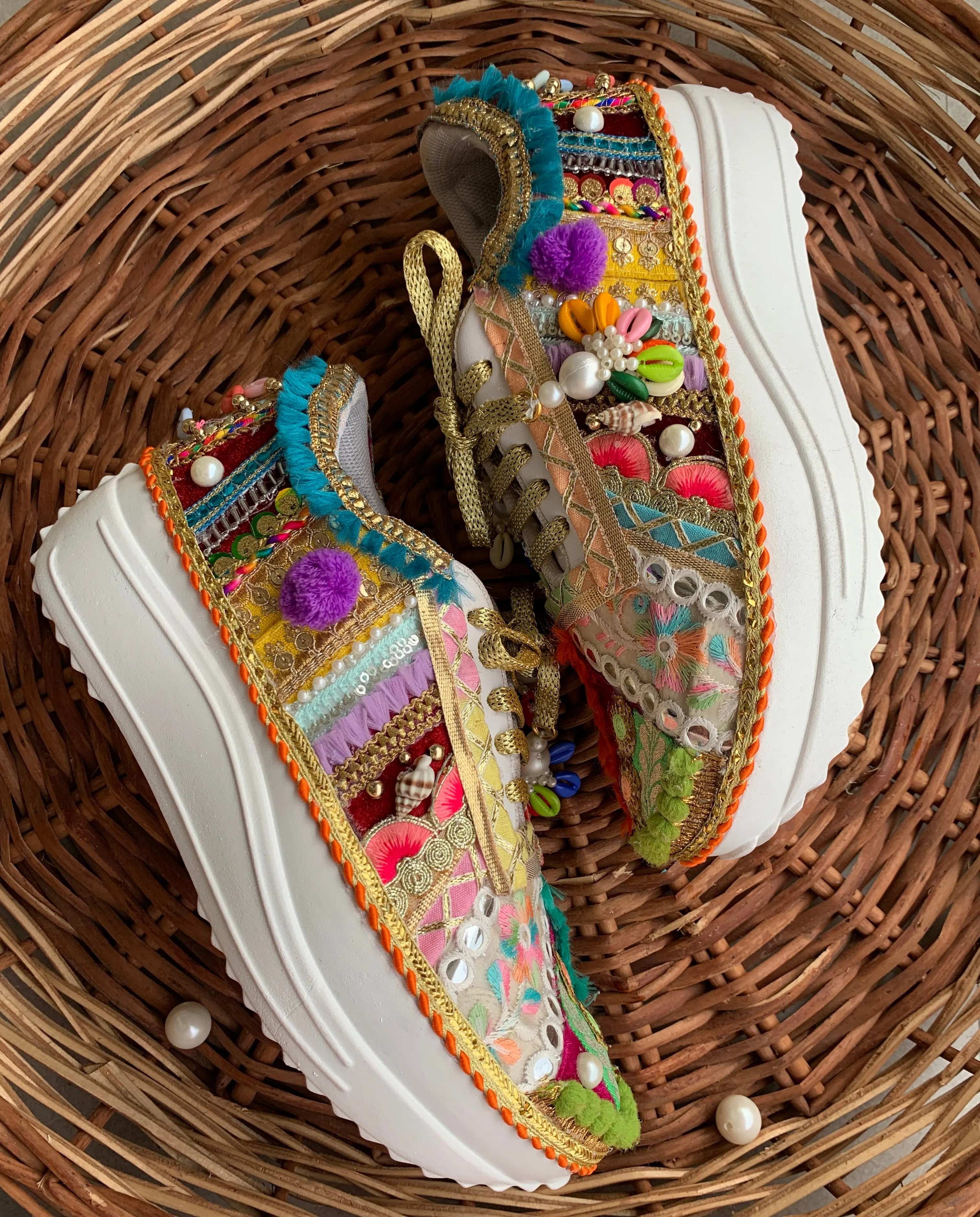 FUNKY N TRENDY boho theme hand work sneakers for brides / bridesmaids/ boho sneakers / bohemian sneakers / boho shoes / multicolored sneakers/ multi colored sneakers