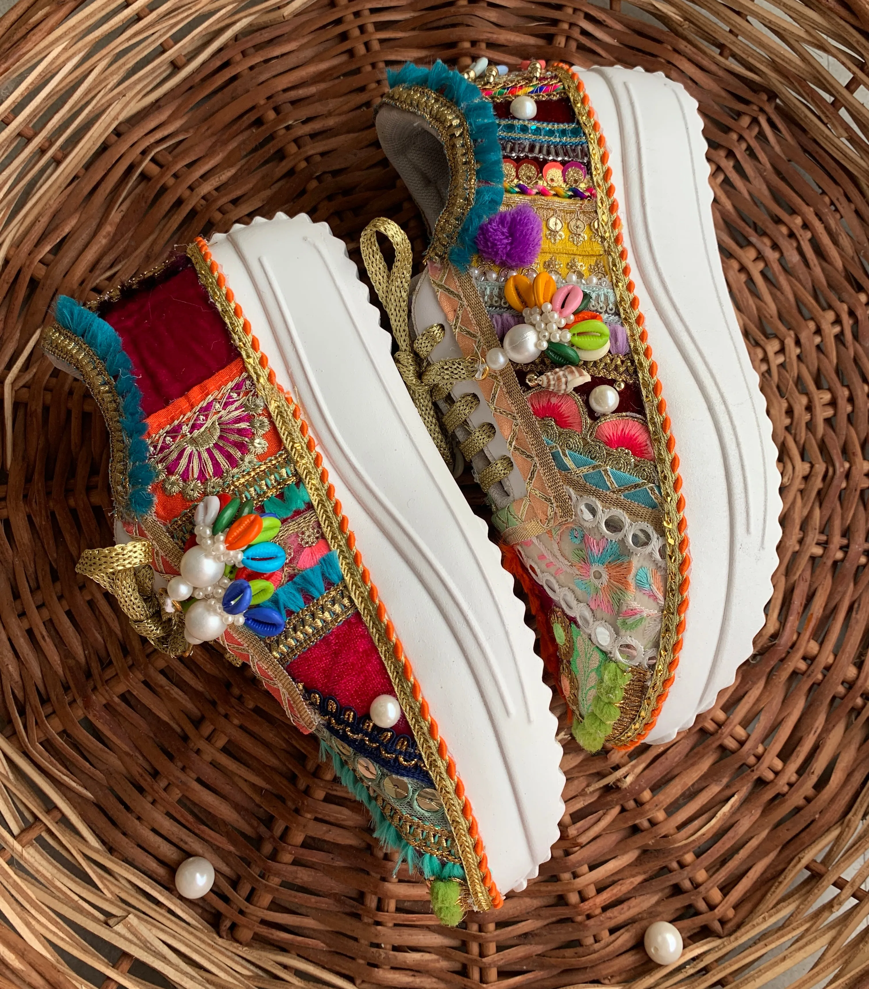 FUNKY N TRENDY boho theme hand work sneakers for brides / bridesmaids/ boho sneakers / bohemian sneakers / boho shoes / multicolored sneakers/ multi colored sneakers