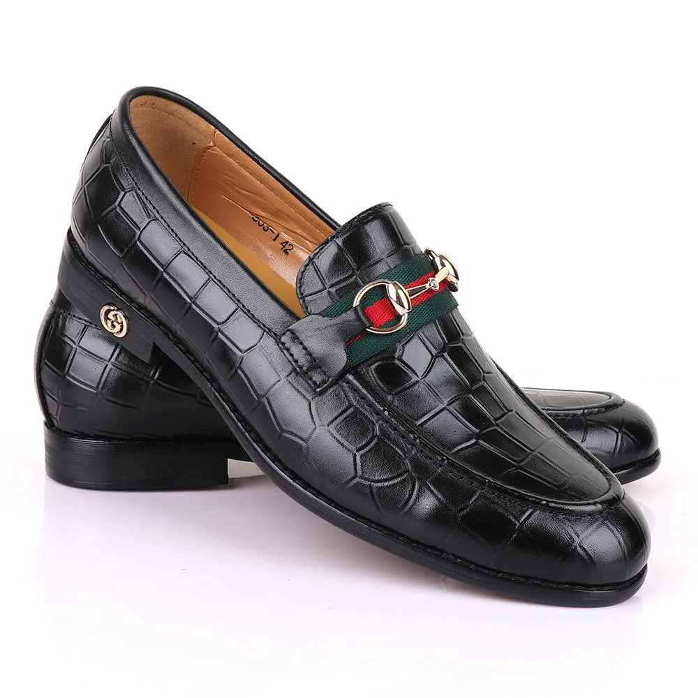 Gc Luxury Croc Chain Black Leather Shoe