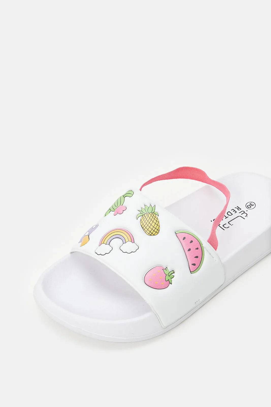 Girls White Embossed Patch Slide