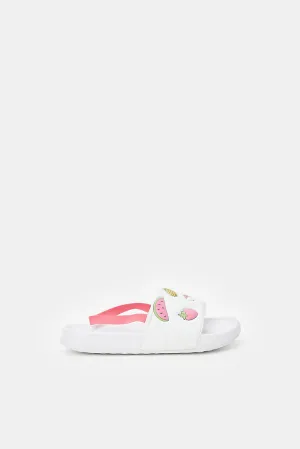 Girls White Embossed Patch Slide