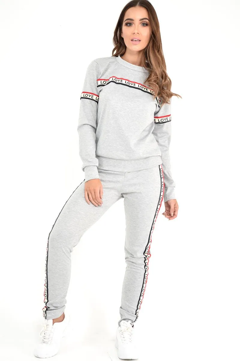 Grey Love Slogan Tape Loungewear Set - Kaisy