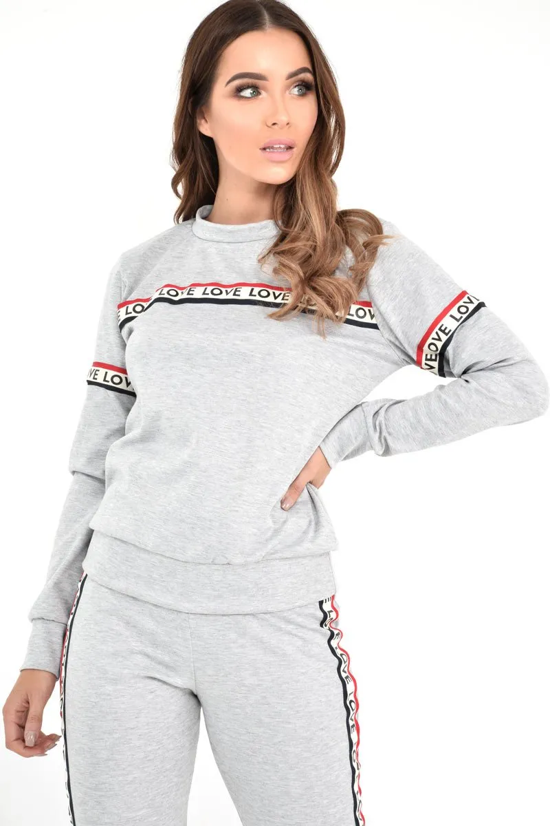 Grey Love Slogan Tape Loungewear Set - Kaisy