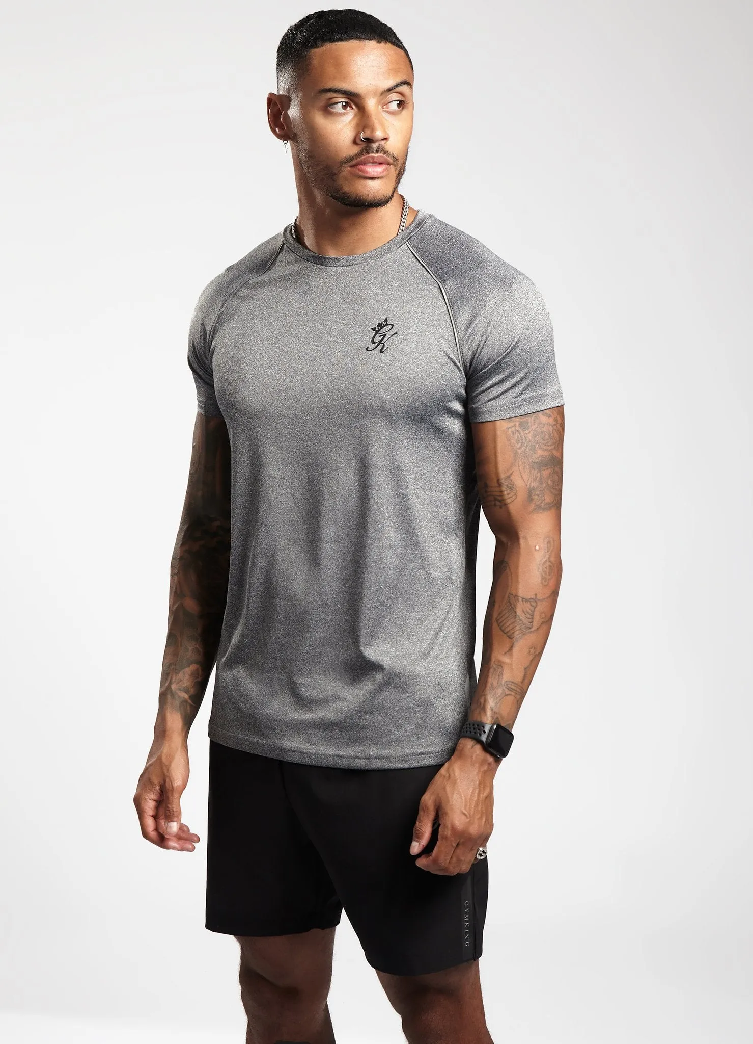 Gym King Raglan Poly Core T-Shirt - Charcoal Marl