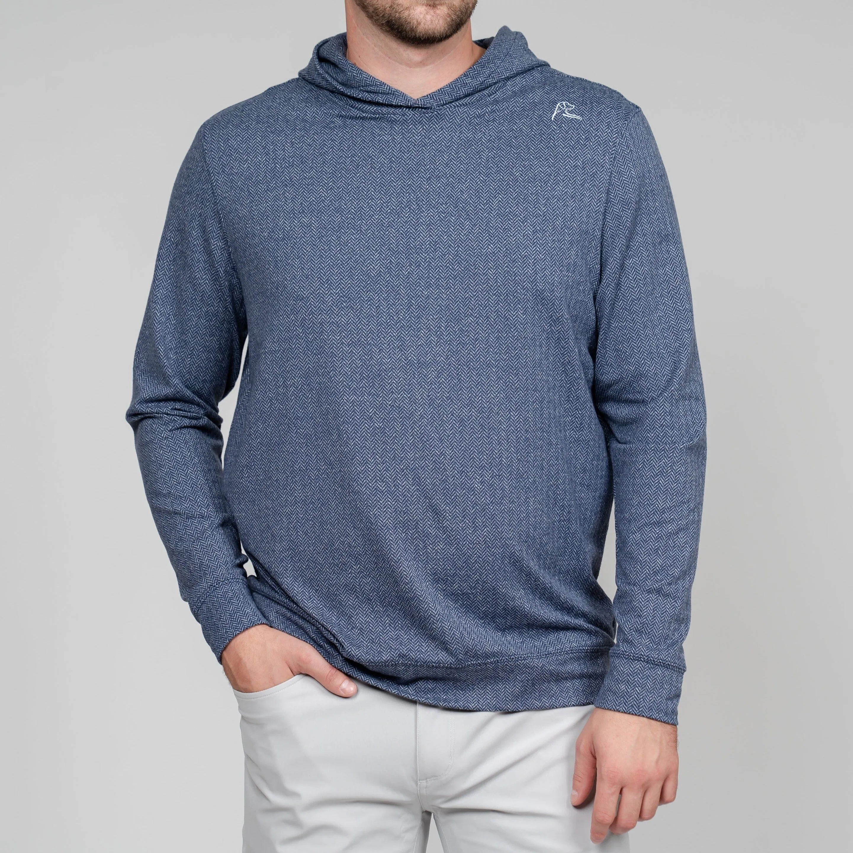 Hesi Performance Hoodie | Herringbone Jacquard - Admiral Navy/White