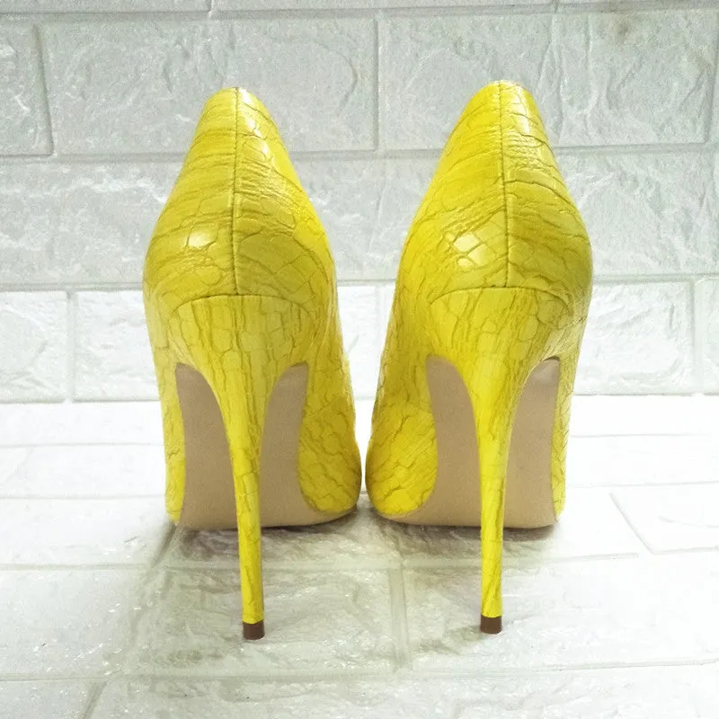 High-heels with Yellow Pattern Fashion Women Party Shoes