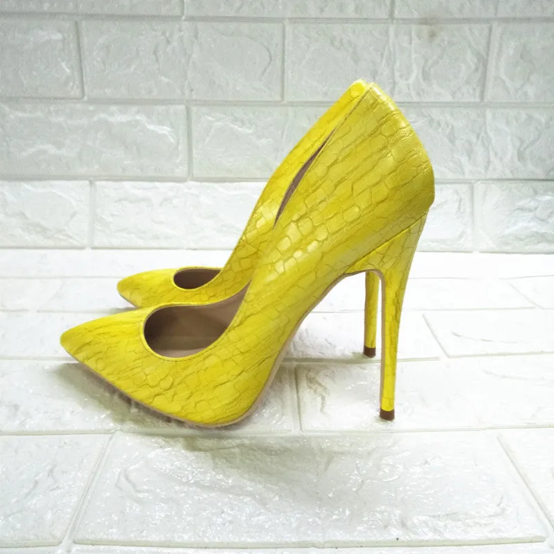 High-heels with Yellow Pattern Fashion Women Party Shoes