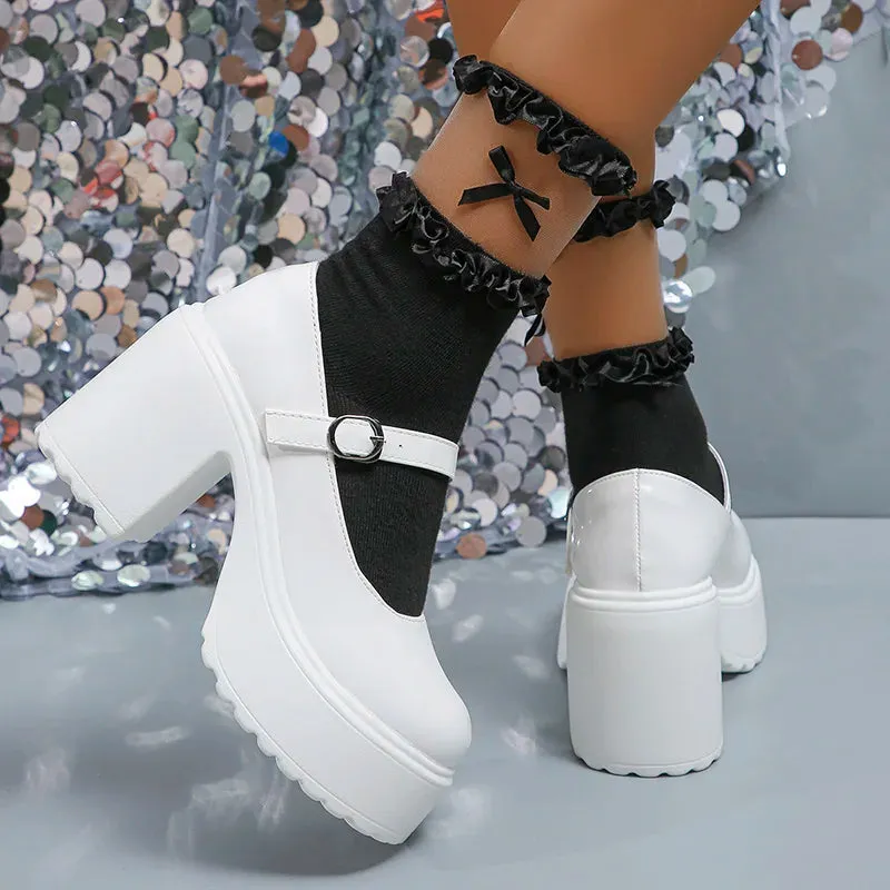 Hnzxzm Y2K Chunky Platform Pumps Women Punk Style Thick Heels Mary Jane Shoes Woman Plus Size Buckle Strap Gothic Shoes